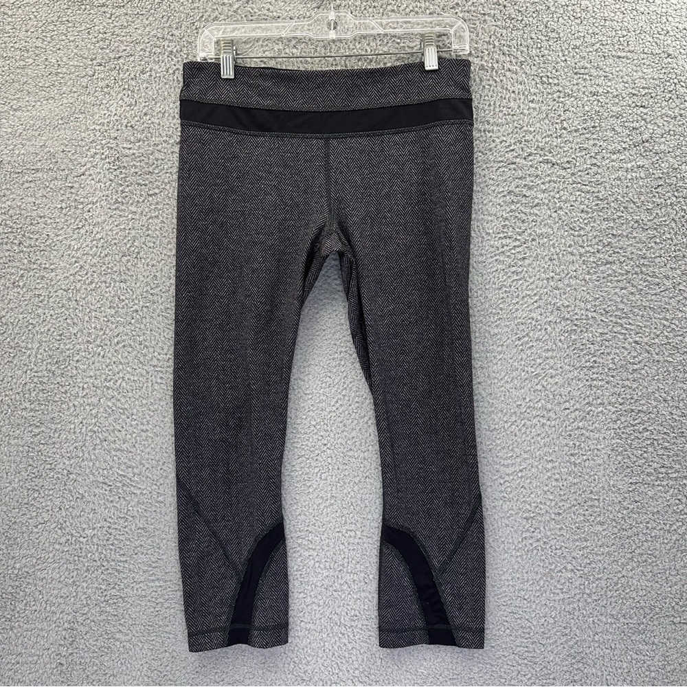 Lululemon Run Inspire Crop II All Luxtreme Giant Herringbone Black Heathered 8